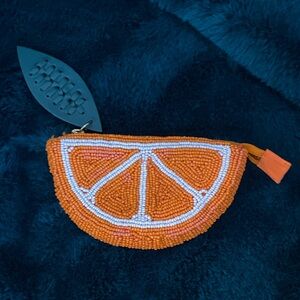 Beaded orange coin purse